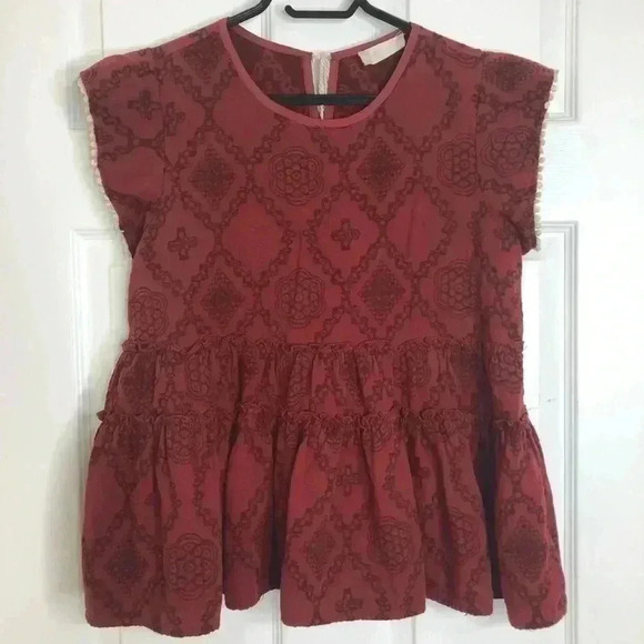 Altar’d State  Boho Embroidered Shirt Red Sz Medium - Picture 1 of 16